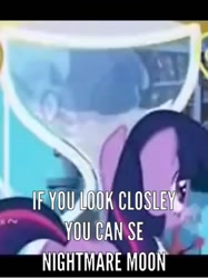 Size: 640x854 | Tagged: safe, edit, edited screencap, imported from derpibooru, screencap, nightmare moon, twilight sparkle, pony, unicorn, friendship is magic, female, foreshadowing, hourglass, mare, misspelling, slowpoke, text, twilight's canterlot home, unicorn twilight