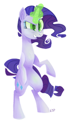 Size: 1036x1795 | Tagged: safe, artist:spacekitsch, deleted from derpibooru, imported from derpibooru, rarity, pony, inspiration manifestation, bipedal, green eyes, inspirarity, possessed