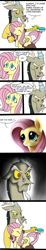 Size: 989x5339 | Tagged: safe, artist:wolverfox, imported from derpibooru, discord, fluttershy, angry, annoyed, brush, brushie, brushing, close-up, comic, cute, cutemail, discute, eyes closed, floppy ears, frown, glare, grin, grumpy, madorable, prone, puppy dog eyes, shyabetes, smiling, unamused, watch