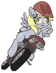 Size: 701x909 | Tagged: safe, artist:kimmychan1, imported from derpibooru, derpy hooves, pegasus, pony, backwards, female, helmet, mare, motorcycle, solo