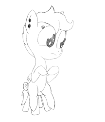 Size: 588x680 | Tagged: safe, artist:paucity-luxuriance, imported from derpibooru, scootaloo, earring, female, monochrome, piercing, sitting, solo