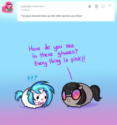 Size: 502x535 | Tagged: safe, artist:pekou, imported from derpibooru, dj pon-3, octavia melody, vinyl scratch, ask my little chubbies, ask, can't see shit, chubbie, cute, tavibetes, tumblr, vinylbetes