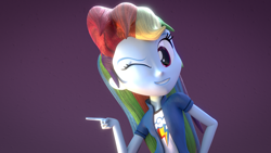 Size: 1920x1080 | Tagged: safe, artist:creatorofpony, imported from derpibooru, rainbow dash, equestria girls, /mlp/, 3d, 3d model, blender, clothes, female, pointing, shirt, solo, wink