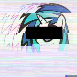 Size: 640x640 | Tagged: safe, artist:2bitmarksman, artist:axelthebrony955, edit, imported from derpibooru, dj pon-3, vinyl scratch, censor bar, censored, female, glitch, glitch art, solo