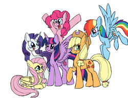 Size: 936x720 | Tagged: safe, artist:bluebrush09, imported from derpibooru, applejack, fluttershy, pinkie pie, rainbow dash, rarity, twilight sparkle, alicorn, pony, female, mane six, mare, twilight sparkle (alicorn)