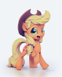 Size: 967x1200 | Tagged: safe, artist:assasinmonkey, imported from derpibooru, applejack, 3d, female, happy, simple background, solo