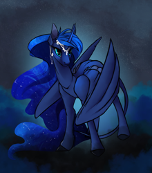 Size: 1280x1455 | Tagged: safe, artist:casynuf, imported from derpibooru, princess luna, classical unicorn, dreamwalker-luna, female, fluffy, jewelry, leonine tail, missing accessory, solo, tumblr