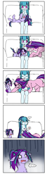 Size: 500x1872 | Tagged: safe, artist:hisshi shoujo, imported from derpibooru, aria blaze, sonata dusk, oc, pony, ..., arisona, behaving like a cat, comic, equestria girls ponified, female, lesbian, magical lesbian spawn, offspring, parent:aria blaze, parent:sonata dusk, parents:arisona, pixiv, ponified