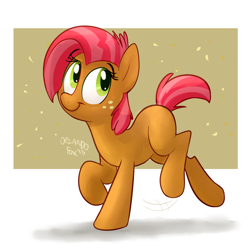 Size: 1000x1000 | Tagged: safe, artist:thedoggygal, imported from derpibooru, babs seed, earth pony, pony, abstract background, adorababs, blank flank, cute, female, filly, solo