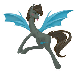 Size: 927x862 | Tagged: safe, artist:tinylittlewatermelon, imported from derpibooru, oc, oc only, oc:seachell, bat pony, pegasus, pony, flying, solo, wings