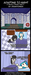 Size: 850x2020 | Tagged: safe, artist:terminuslucis, imported from derpibooru, dj pon-3, octavia melody, vinyl scratch, earth pony, pony, undead, unicorn, vampire, vampony, comic:adapting to night, comic:adapting to night: a deadly feast, a deadly feast, comic, hospital, red eyes