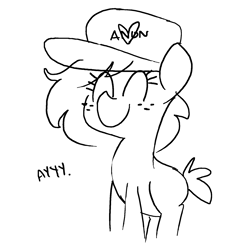 Size: 1650x1650 | Tagged: artist needed, safe, imported from derpibooru, oc, oc only, oc:little league, /mlp/, 4chan, blank flank, eyes closed, female, filly, happy, monochrome, short tail