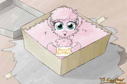 Size: 900x600 | Tagged: safe, artist:feather, imported from derpibooru, oc, oc only, oc:fluffle puff, box, happy birthday