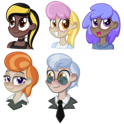 Size: 3600x3600 | Tagged: safe, artist:thecheeseburger, imported from derpibooru, blueberry punch, cloud showers, lady justice, midnight strike, peppermint crunch, swift justice, tall order, human, background pony, excited, happy, humanized, smiling, unbrella drops, yay