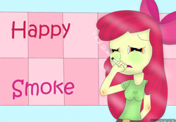 Size: 1525x1055 | Tagged: safe, artist:ytpinkiepie2, imported from derpibooru, apple bloom, equestria girls, cigarette, clothes, female, smoking, solo