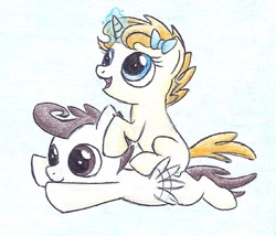 Size: 642x549 | Tagged: safe, artist:islamilenaria, imported from derpibooru, pound cake, pumpkin cake, alicorn, pony, brother and sister, cake twins, flying, traditional art