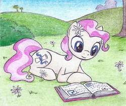 Size: 710x600 | Tagged: safe, artist:islamilenaria, imported from derpibooru, mayor mare, non-dyed mayor, pink mane, reading, traditional art, younger