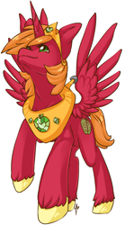 Size: 1067x1920 | Tagged: safe, artist:tiki-sama, imported from derpibooru, big macintosh, alicorn, pony, alicornified, bigmacicorn, looking up, male, princess big mac, race swap, raised hoof, solo, spread wings