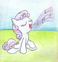 Size: 655x694 | Tagged: safe, artist:islamilenaria, imported from derpibooru, sweetie belle, female, singing, solo, traditional art