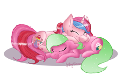 Size: 1200x800 | Tagged: safe, artist:goferyidzemor, imported from derpibooru, shell-belle, sunrise song, g3, g3 to g4, g4, generation leap, shell belle, shipping, snuggling, sunriseshell