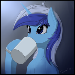 Size: 2000x2000 | Tagged: safe, artist:twotail813, imported from derpibooru, minuette, pony, unicorn, cup, drinking, female, mare, rcf community, solo