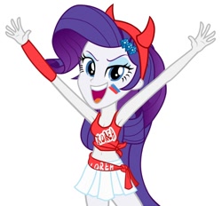 Size: 900x836 | Tagged: safe, artist:bluse, imported from derpibooru, rarity, equestria girls, armband, armpits, belly button, clothes, devil horns, devil rarity, eye black (makeup), face paint, female, horns, korea, midriff, show accurate, skirt, solo