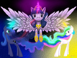 Size: 2000x1500 | Tagged: safe, artist:lol-katrina, imported from derpibooru, princess celestia, princess luna, twilight sparkle, alicorn, pony, female, mare, twilight sparkle (alicorn)