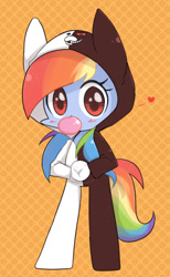 Size: 800x1300 | Tagged: safe, artist:joycall6, imported from derpibooru, rainbow dash, anthro, ambiguous facial structure, bubblegum, clothes, cosplay, costume, cute, danganronpa, female, monokuma, solo