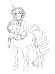 Size: 622x830 | Tagged: safe, artist:mickeym0o, imported from derpibooru, rarity, centaur, female, monochrome, solo, species swap