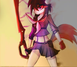 Size: 1280x1111 | Tagged: safe, artist:crutonart, imported from derpibooru, anthro, crossover, kill la kill, midriff, ponified, ryuko matoi, scissor blade, solo