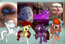 Size: 2200x1500 | Tagged: safe, artist:the-sparkly-spycar, imported from derpibooru, alicorn, earth pony, human, pegasus, pony, robot, robot pony, 3d pony creator, brave, brave (movie), car, cars (pixar), cars 2, disney, e.v.e., eve, female, g4, holley shiftwell, jessie (toy story), mare, merida, pixar, ponified, ponylumen, princess merida, toy story, toy story 2, wall-e