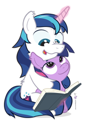 Size: 630x910 | Tagged: safe, artist:dm29, imported from derpibooru, shining armor, twilight sparkle, bbbff, brother and sister, cute, duo, fuzznums, hug, julian yeo is trying to murder us, reading, shining adorable, siblings, simple background, story time, transparent background