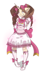 Size: 883x1403 | Tagged: safe, artist:harmoniousrain, deleted from derpibooru, imported from derpibooru, oc, oc only, oc:golden pen, anthro, lolita fashion, magical girl, solo, sweet lolita