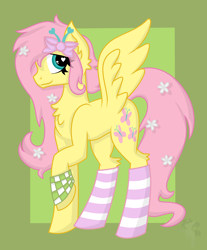 Size: 1818x2200 | Tagged: safe, artist:partylikeanartist, imported from derpibooru, fluttershy, clothes, female, raised hoof, scene kid, socks, solo, striped socks