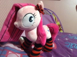 Size: 2592x1936 | Tagged: safe, artist:onlyfactory, imported from derpibooru, pinkie pie, bootleg, bow, clothes, irl, photo, pinkamena diane pie, plushamena, plushie, socks, striped socks