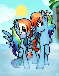 Size: 1400x1800 | Tagged: safe, artist:kikirdcz, imported from derpibooru, rainbow dash, pony, dashblitz, duo, female, male, rainbow blitz, rule 63, self ponidox, selfcest, shipping, straight, tsunderainbow, tsundere