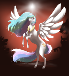 Size: 1024x1126 | Tagged: safe, artist:blueheart417, imported from derpibooru, princess celestia, female, rearing, solo, spread wings