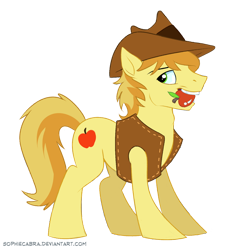 Size: 768x800 | Tagged: safe, artist:spainfischer, imported from derpibooru, braeburn, apple, male, mouth hold, simple background, solo, transparent background