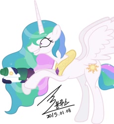 Size: 900x980 | Tagged: safe, artist:bluse, imported from derpibooru, princess celestia, alicorn, pony, derpibooru, background removed, female, juxtaposition, meta, show accurate, signature, simple background, snaplestia, solo, watergun, wet, wet mane, white background