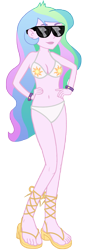 Size: 4286x11849 | Tagged: dead source, safe, artist:kevintoons915, edit, imported from derpibooru, princess celestia, equestria girls, absurd resolution, belly button, bikini, clothes, cutie mark, feet, female, hand on hip, principal celestia, sandals, simple background, solo, sunglasses, swimsuit, transparent background, vector