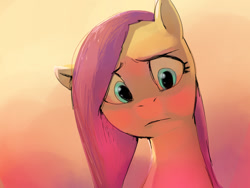 Size: 1024x768 | Tagged: safe, artist:swomswom, imported from derpibooru, fluttershy, pony, bust, female, head tilt, looking at you, portrait, solo