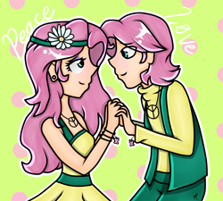 Size: 2000x1800 | Tagged: safe, artist:kikirdcz, imported from derpibooru, fluttershy, human, butterscotch, duo, female, flutterscotch, hippie, hippieshy, humanized, male, rule 63, self ponidox, selfcest, shipping, straight