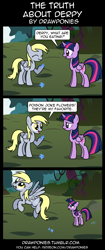 Size: 850x2020 | Tagged: safe, artist:drawponies, imported from derpibooru, derpy hooves, twilight sparkle, alicorn, pegasus, pony, comic, female, mare, poison joke, this explains everything, twilight sparkle (alicorn), underp