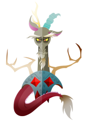 Size: 500x707 | Tagged: safe, artist:ii-art, imported from derpibooru, discord, beard, facial hair, fangs, horns, lineless, male, solo