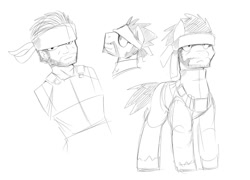 Size: 1000x720 | Tagged: safe, artist:ende26, imported from derpibooru, beard, metal gear, metal gear solid, monochrome, ponified, sketch, solid snake