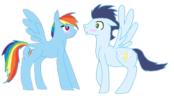 Size: 1174x681 | Tagged: safe, artist:windstarofwindclan, imported from derpibooru, rainbow dash, soarin', blushing, female, male, old cutie mark, shipping, soarindash, straight