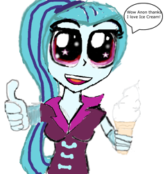 Size: 2194x2303 | Tagged: safe, imported from derpibooru, sonata dusk, oc, oc only, oc:anon, equestria girls, /mlp/, female, ice cream, simple background, solo, stylistic suck, thumbs up