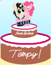 Size: 7562x9638 | Tagged: safe, artist:techarmsbu, imported from derpibooru, pinkie pie, oc, oc:template, absurd resolution, cake, female, male, plate (shipping), pop out cake, popping out of a cake, shipping, straight, vector