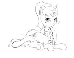 Size: 1900x1500 | Tagged: artist needed, safe, imported from derpibooru, oc, oc only, oc:somber beacon, dullahan, pony, unicorn, 4chan, clothes, female, monochrome, scarf, solo