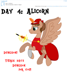 Size: 1000x1100 | Tagged: safe, artist:peternators, artist:redmagepony, imported from derpibooru, oc, oc only, oc:heroic armour, alicorn, alicorn oc, clothes, ms paint, race swap, rapier, red mage, solo, sword, text